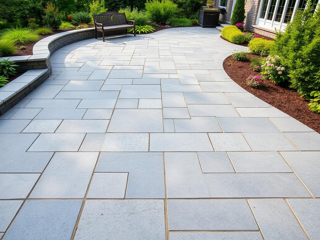 Elegant Chicago patio made with bluestone natural stone pavers surrounded by landscaping Elegant Chicago patio made with bluestone natural stone pavers surrounded by landscaping