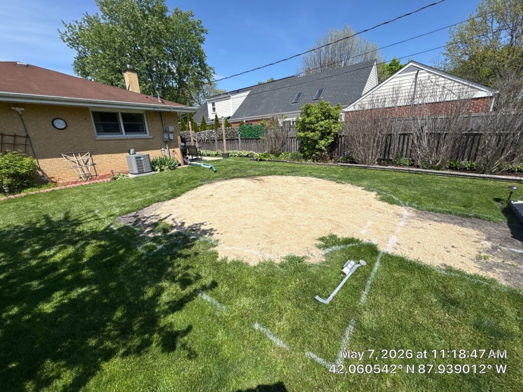 Backyard before landscape and lawn improvement in Mount Prospect